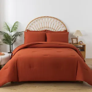 Terracotta 7 Pieces Comforter Set Queen Size, Boho Fluffy Soft Microfiber Comforter Sets, Bright Solid Color Bedding Set with Comforter, Sheets, Pillowcases & Shams