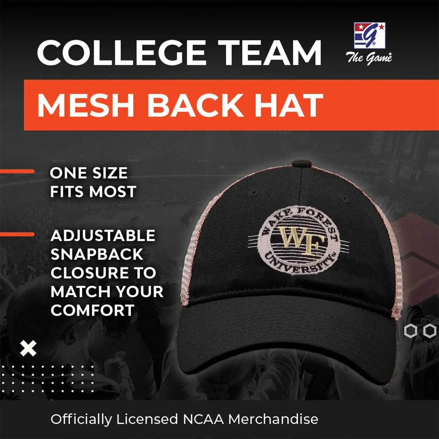 The Game NCAA Snapback - Patch Meshback - Classic Comfort - Adjustable Size - Let Everyone Know which Team You Support
