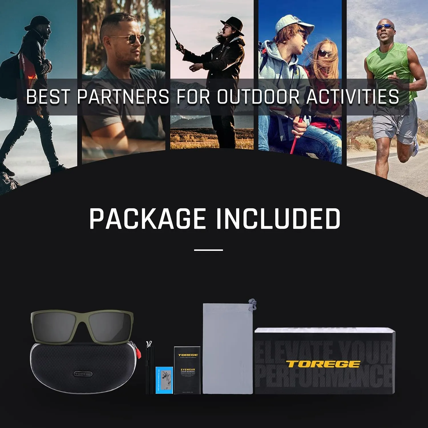 TOREGE Sports Polarized Sunglasses for Men Women Flexible Frame Cycling Running Driving Fishing Mountaineering TR24