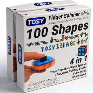 TOSY Magnet Fidget Spinner Mini - 8 blocks, 3 in 1 Toy: Transformable Fidget Spinner, Infinity Cube, 2x2 Puzzle Cube, Stress Relief, STEAM Magnet Tiles Birthday Gift for Kids/Boys/Girls/Adults, 2-pack