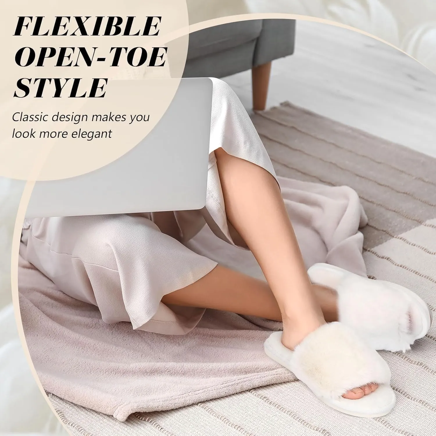 Toulite Bridesmaid Slippers Set of 6 White Fuzzy Slippers for Women Bulk Fluffy Furry Open Toe Soft House Shoes