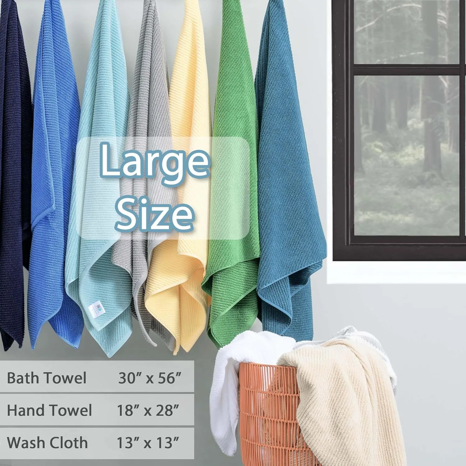 Towels for Bathroom - 100% Cotton | Quick Dry | Lightweight | Thick | Soft, Towel Set of 6, 2 Large Bath 30"x56", 2 Hand 18"x28", 2 Wash Cloths 13"x13", Luxury Towel Gift Set, Blue Towels Bathroom Set