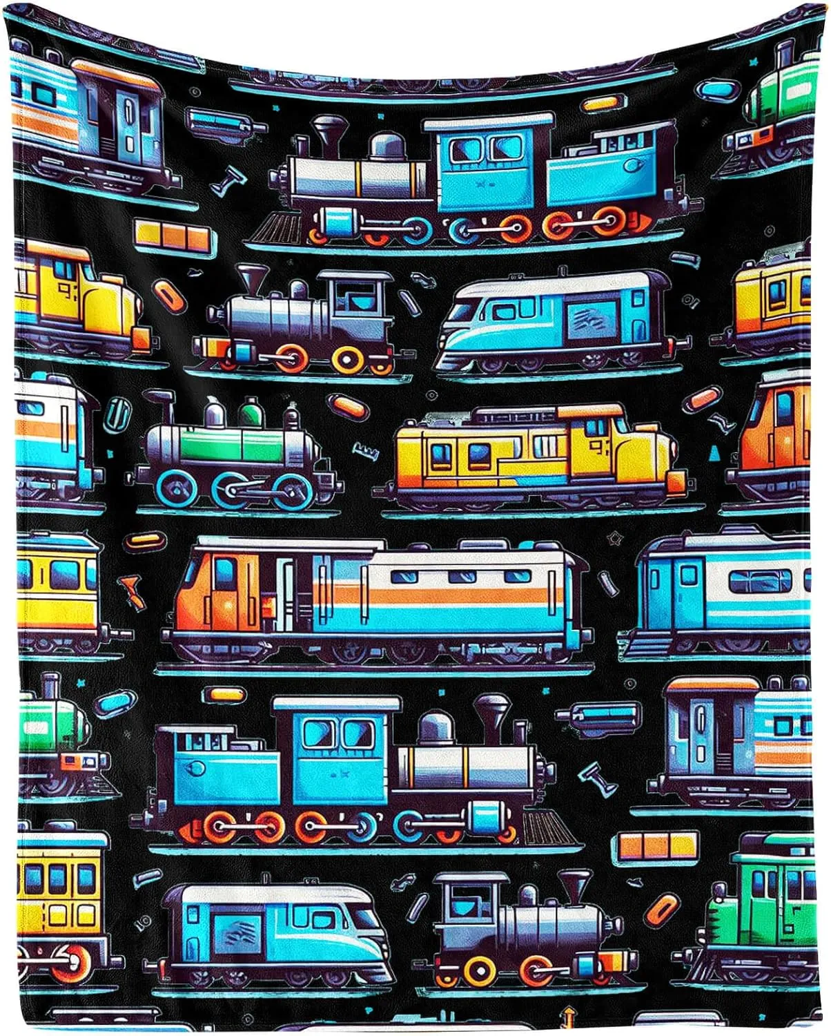 Train Throw Blanket, 50" x 40" Flannel Cute Trains Themed Stuffed Throw, Soft Nap Throw Blankets for Home Boys Girls Women Train Lovers