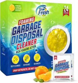 True Fresh Garbage Disposal Cleaner Powder Drop-in Sink Packets 24-Pack – Deep Cleaning & Descaling for Kitchen Sinks, Removes Odor-Causing Residue, Septic Safe, Easy-to-Use Formula
