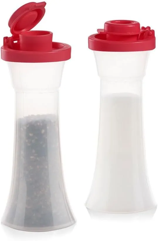Tupperware Mini 4 Inch Hourglass Salt and Pepper Shakers Red Seal