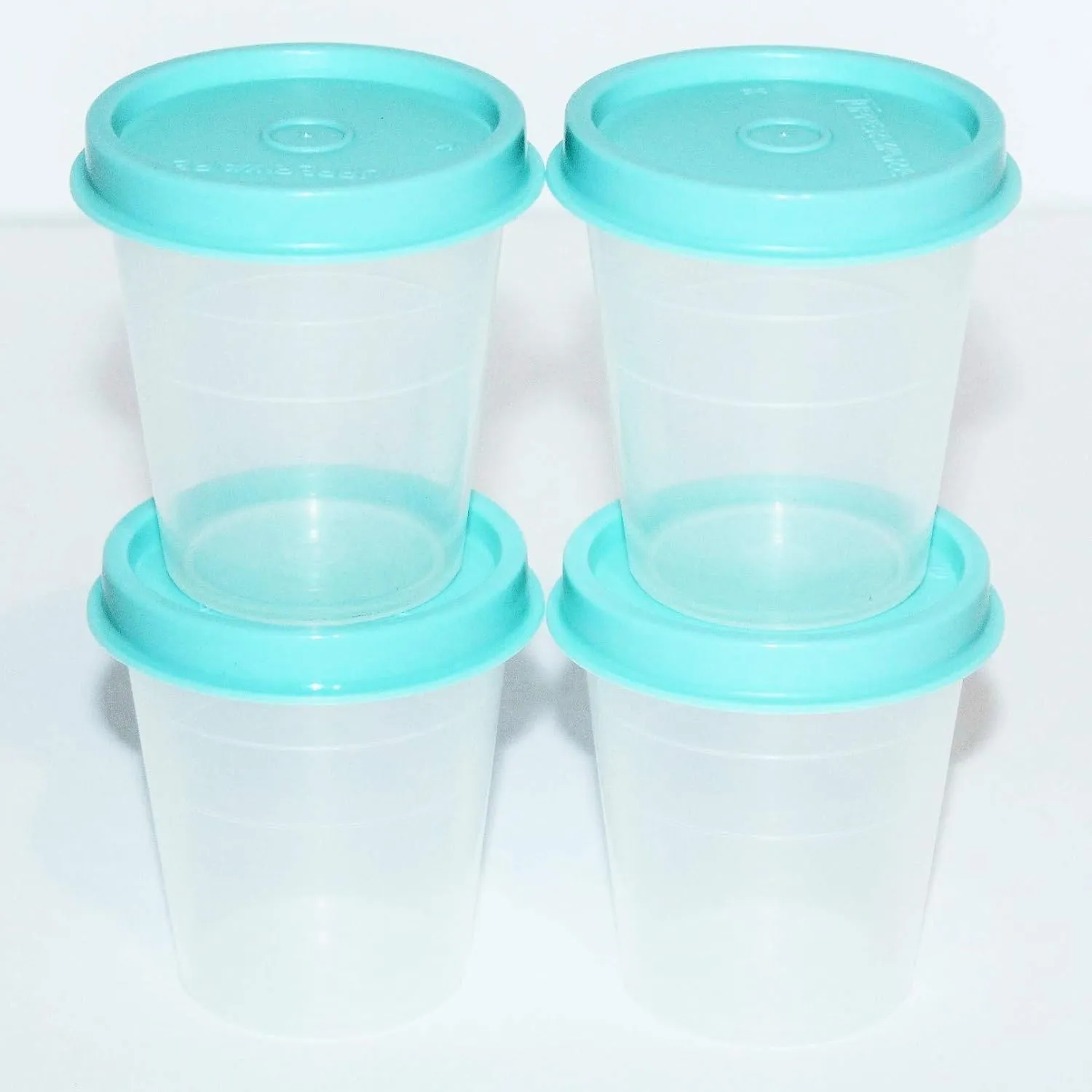 Tupperware Vintage Set of 4 Midgets 2 Ounce Mini Containers Seafoam Aqua Blue Country Pastel