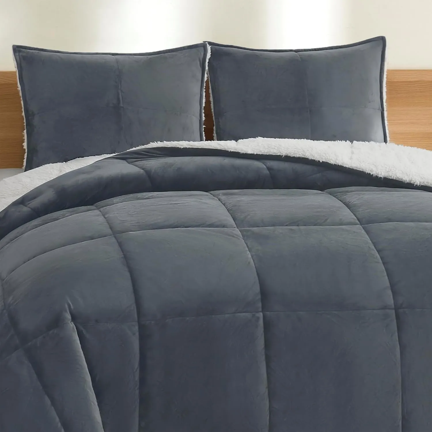 UGG Blissful Comforter Set with 2 Pillow Shams Reversible White Comforter Plush Fluffy Warm Bed Set Premium Hypoallergenic Down Alternative Bedding Breathable, King/California King, Blue Imperial