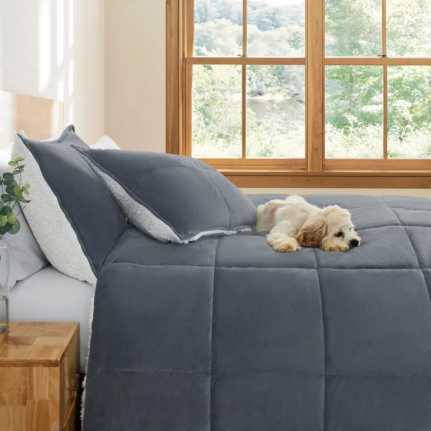 UGG Blissful Comforter Set with 2 Pillow Shams Reversible White Comforter Plush Fluffy Warm Bed Set Premium Hypoallergenic Down Alternative Bedding Breathable, King/California King, Blue Imperial