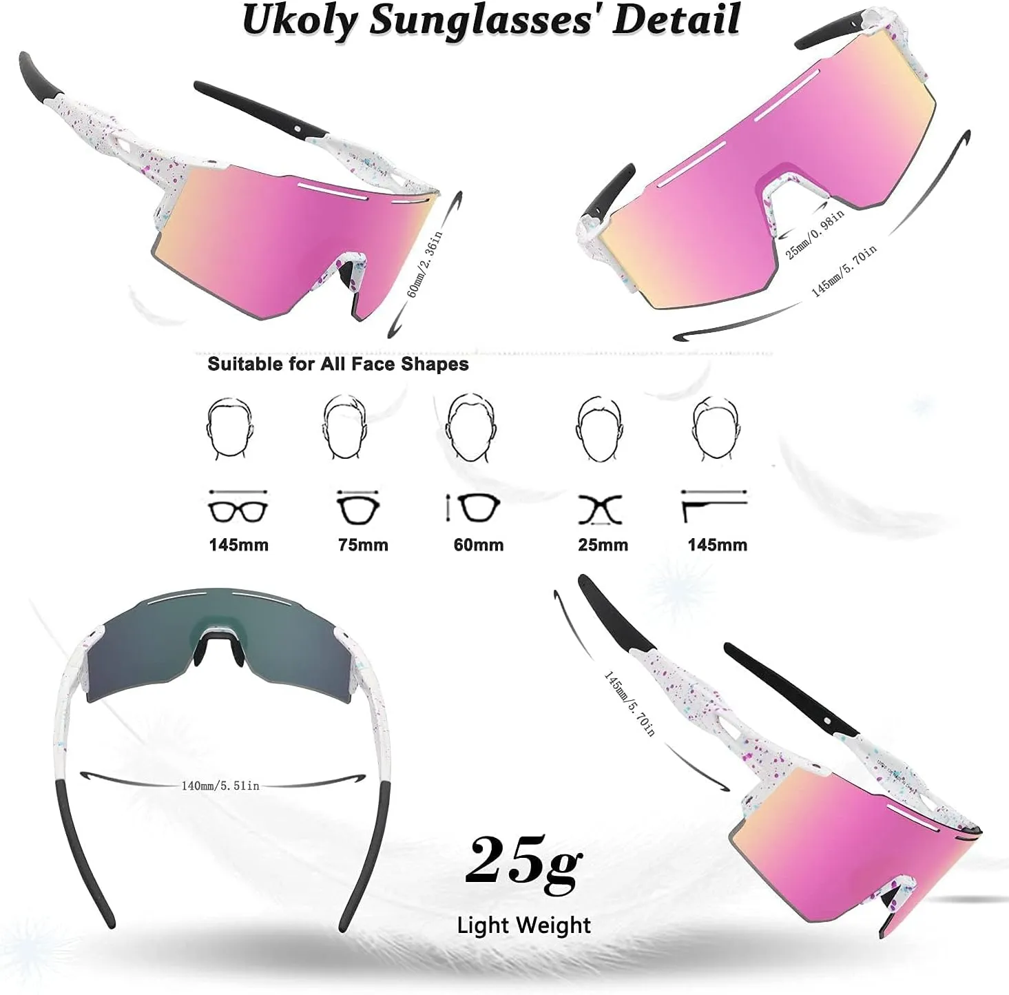 Ukoly Cycling Sunglasses for Men Women with 3 Interchangeable Lenses, Polarized Sports Sunglasses, Baseball Sunglasses