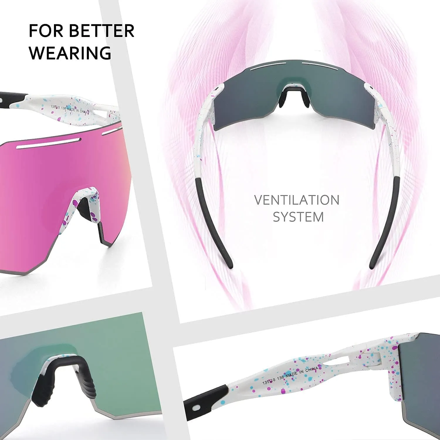 Ukoly Cycling Sunglasses for Men Women with 3 Interchangeable Lenses, Polarized Sports Sunglasses, Baseball Sunglasses