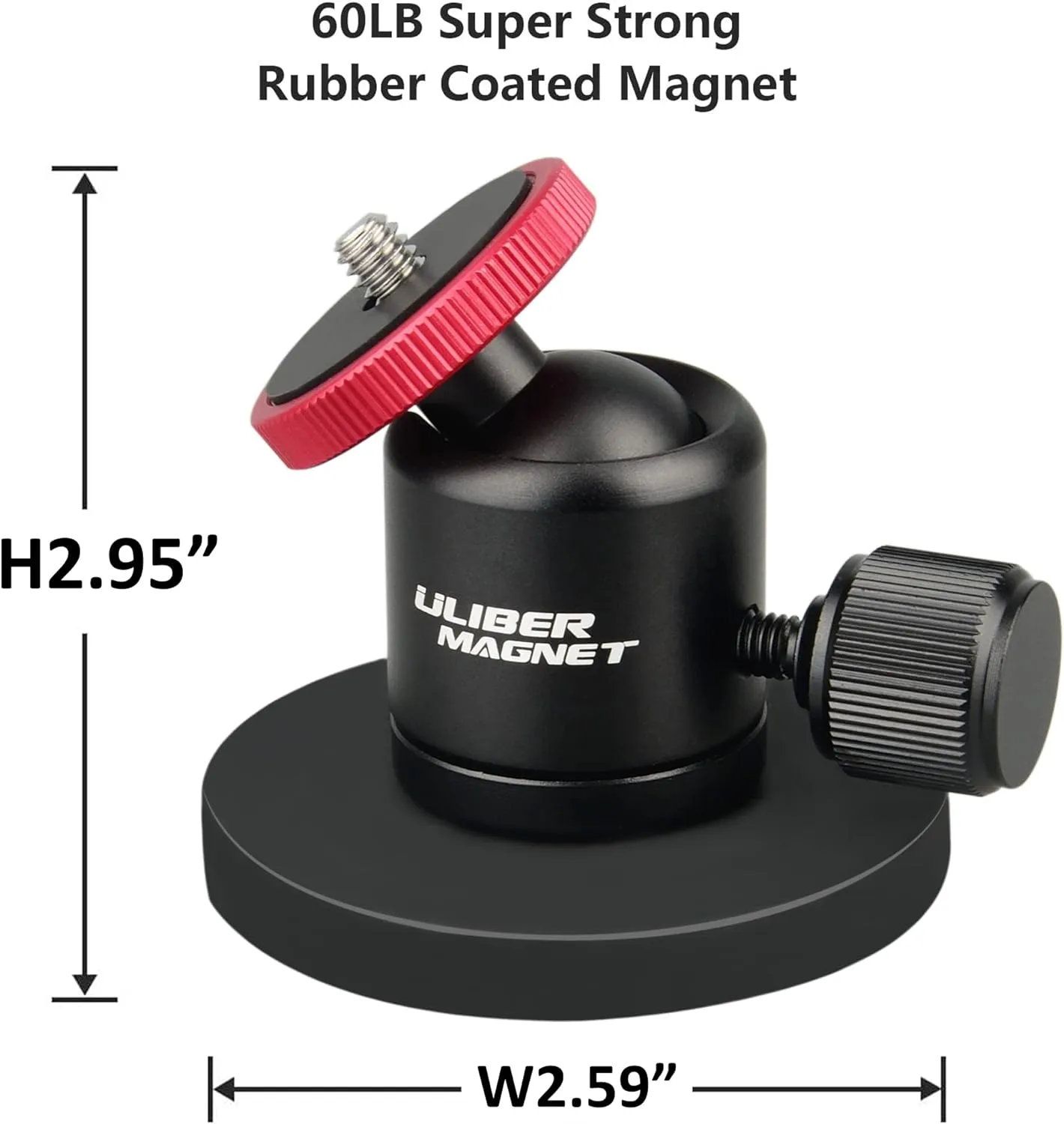 ULIBERMAGNET 60lb Magnetic Camera Mount with Mini Ball Head, Super Strong Rubber Coated Neodymium Magnet with 1/4''-20 Male Thread Stud for Security Camera