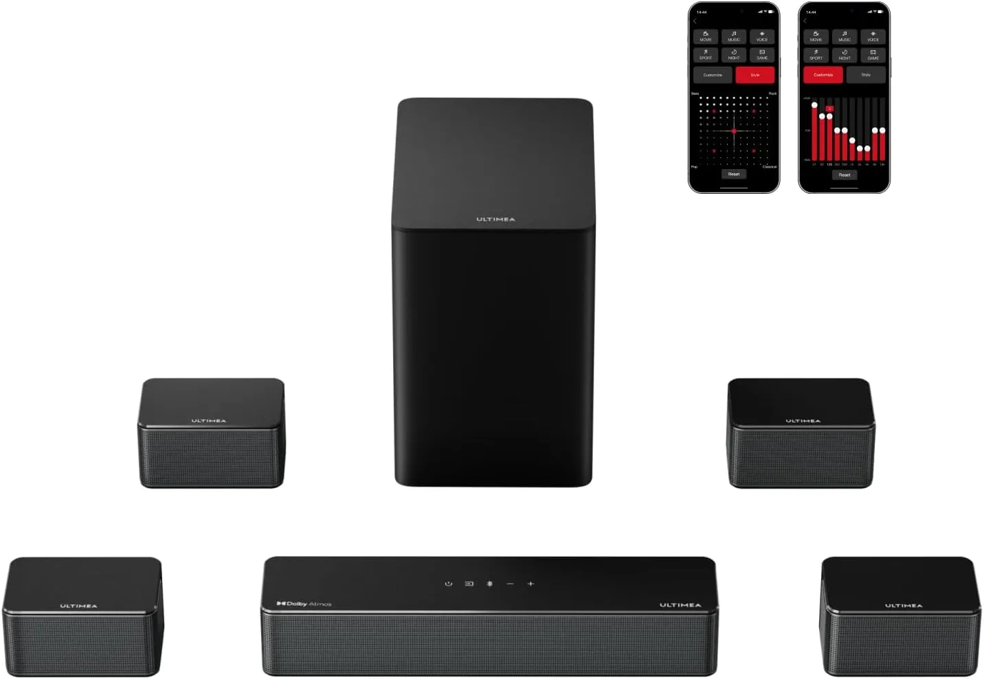 ULTIMEA 7.1 Surround Sound System for TV with Dolby Atmos, 460W Sound Bar for TV with 6.5" Subwoofer, APP Control, 4 Wired Surround Speakers, Home Theater Sound System, Poseidon D80 (2025 Upgrade)