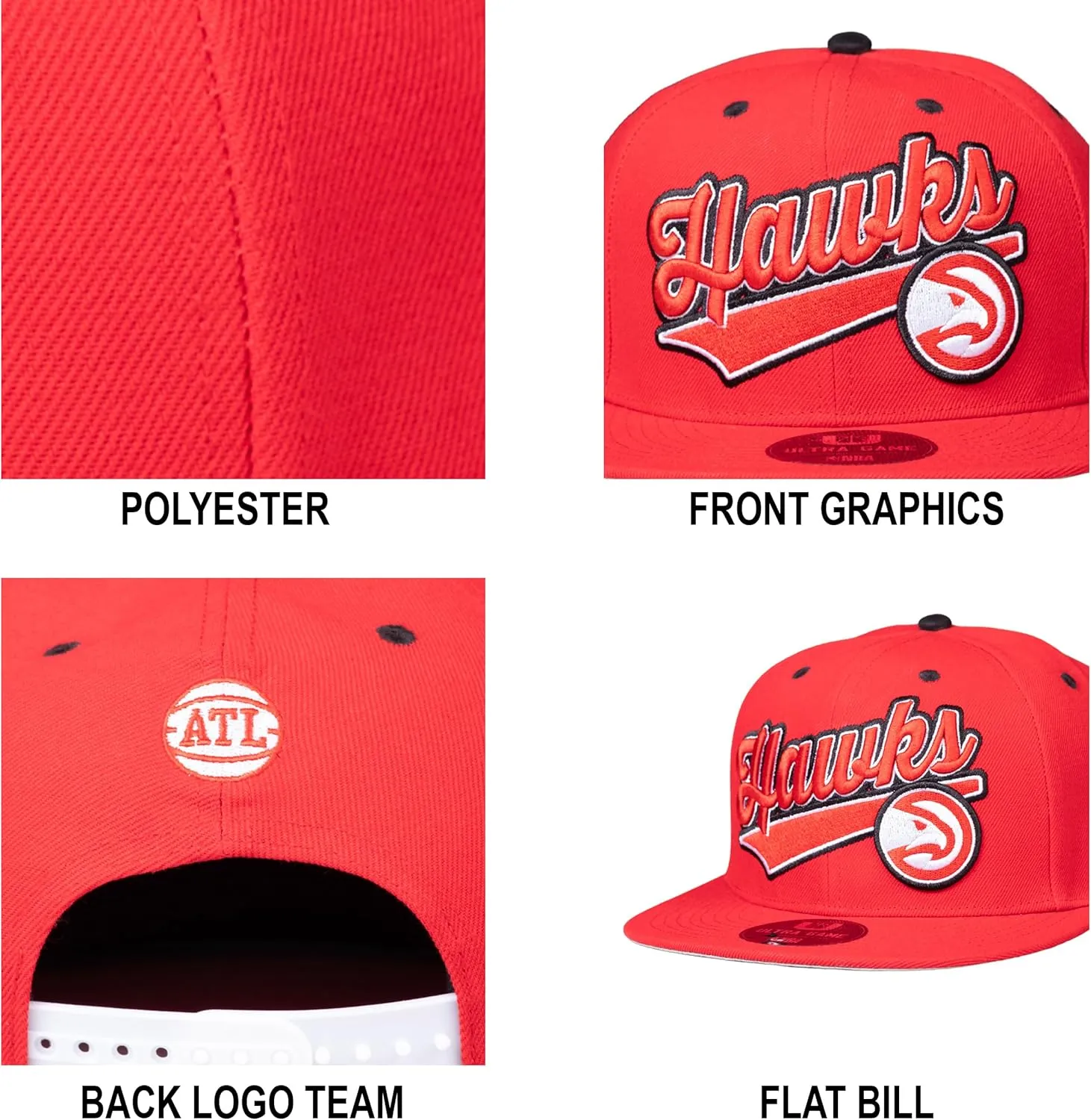 Ultra Game Youth NBA Official 8-20 Snap Back 3D Embroidered Team Logo Baseball Cap Hat