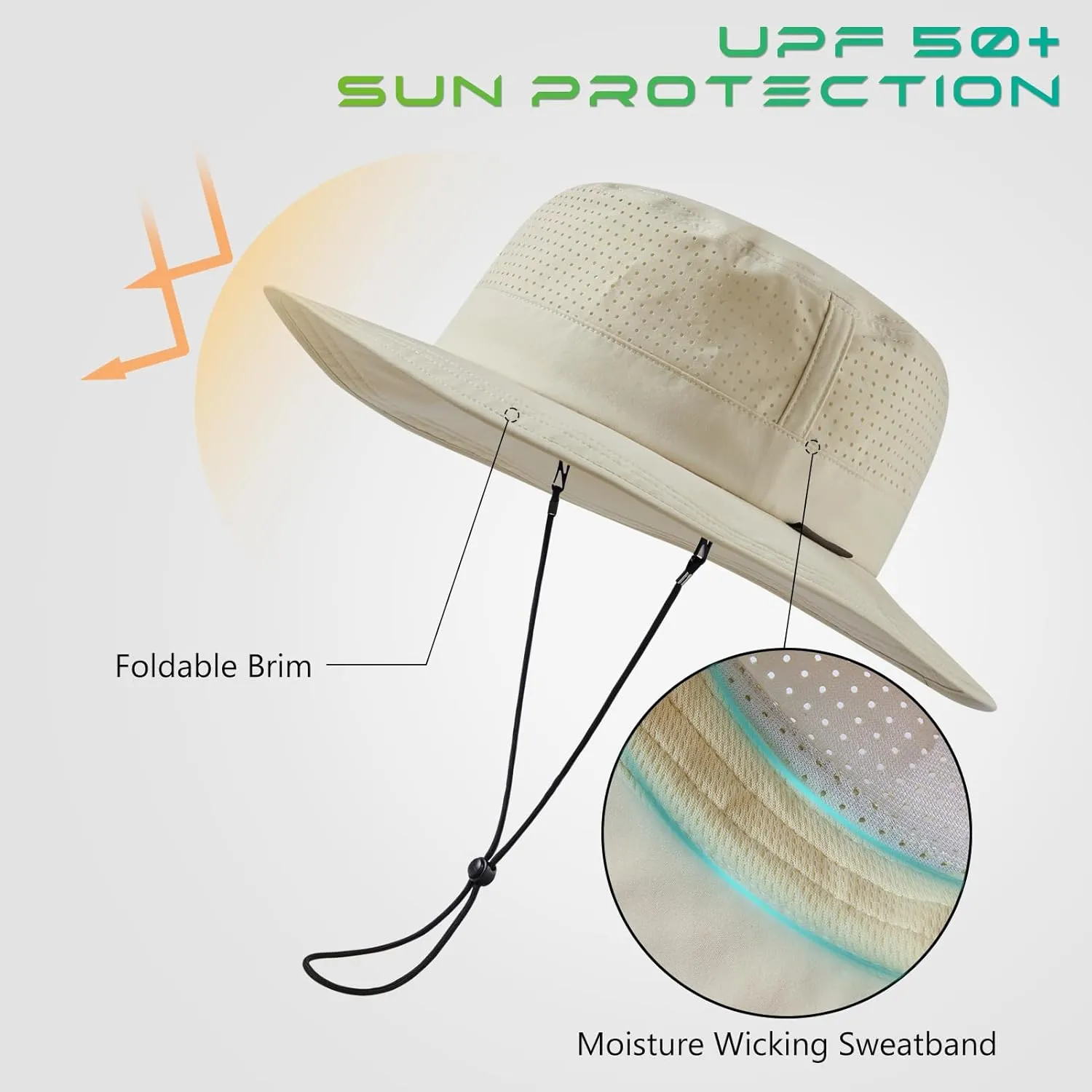 UPF 50  Bucket Sun Hat with Laser Perforated Mesh Cooling Adjustable Breathable Lightweight for Outdoor Men Women