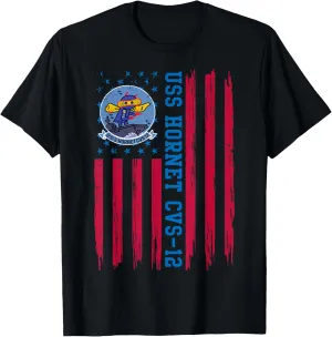 USS Hornet CVS-12 American Flag Aircraft Carrier Veteran T-Shirt