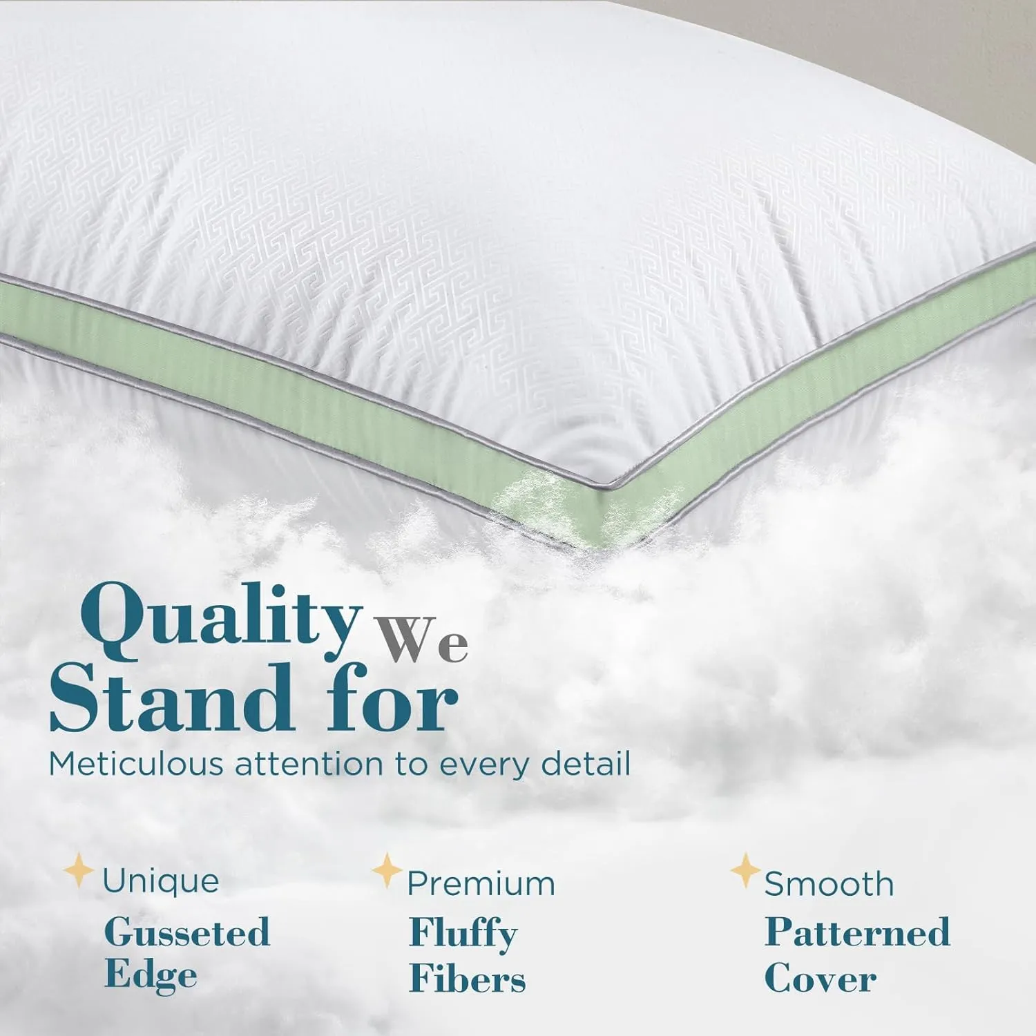 viewstar Bed Pillows Standard Size Set of 2, Hotel Cooling Down Alternative Gusseted Pillows for Side, Back, or Stomach Sleepers, Green