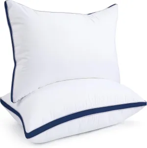 viewstar Bed Pillows Standard Size Set of 2, Hotel Cooling Down Alternative Gusseted Pillows for Side, Back, or Stomach Sleepers, Navy
