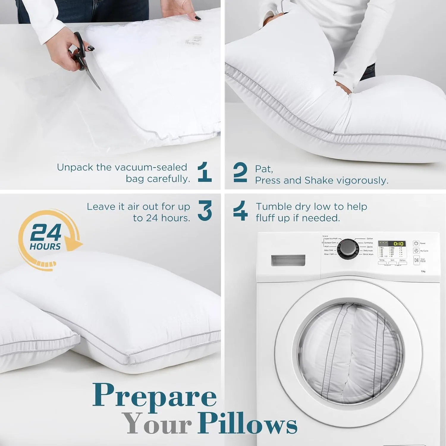 viewstar Bed Pillows Standard Size Set of 2, Hotel Cooling Down Alternative Gusseted Pillows for Side, Back, or Stomach Sleepers, White