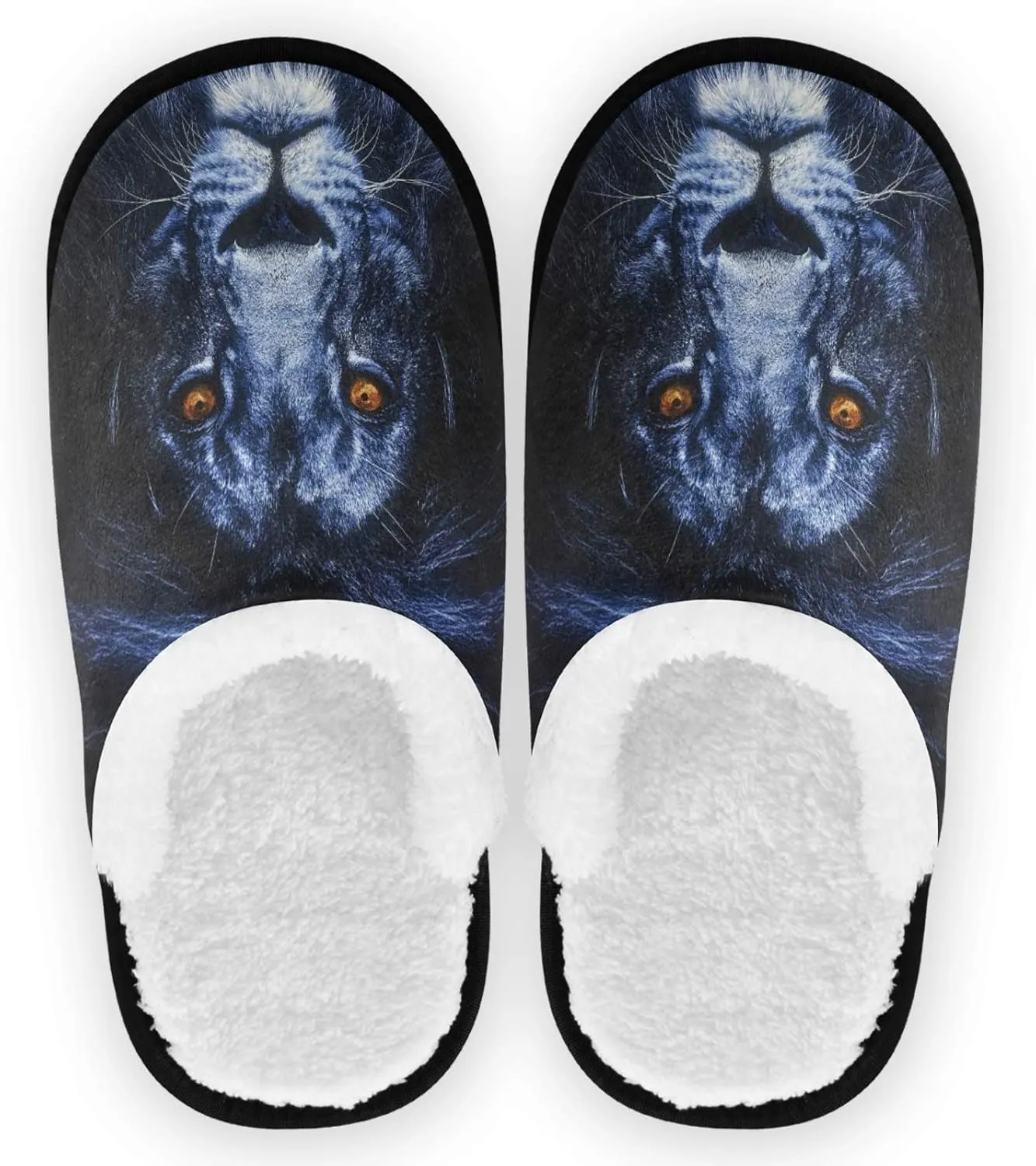 visesunny Black Lion Face Animal Slippers for Women Mens Winter Warm Memory Foam Cotton Home Slippers Soft Plush Fleece Slip on House Slippers for Girls Indoor Outdoor Shoes