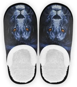 visesunny Black Lion Face Animal Slippers for Women Mens Winter Warm Memory Foam Cotton Home Slippers Soft Plush Fleece Slip on House Slippers for Girls Indoor Outdoor Shoes