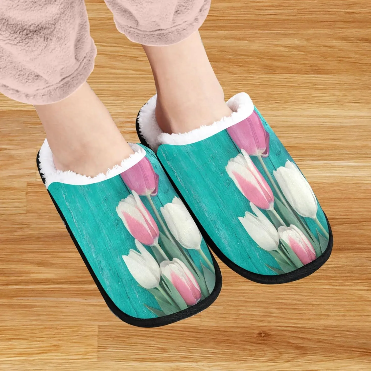 visesunny Floral Slippers Soft Memory Foam Non-Slip Indoor House Slippers Home Shoes for Bedroom Hotel Travel Spa