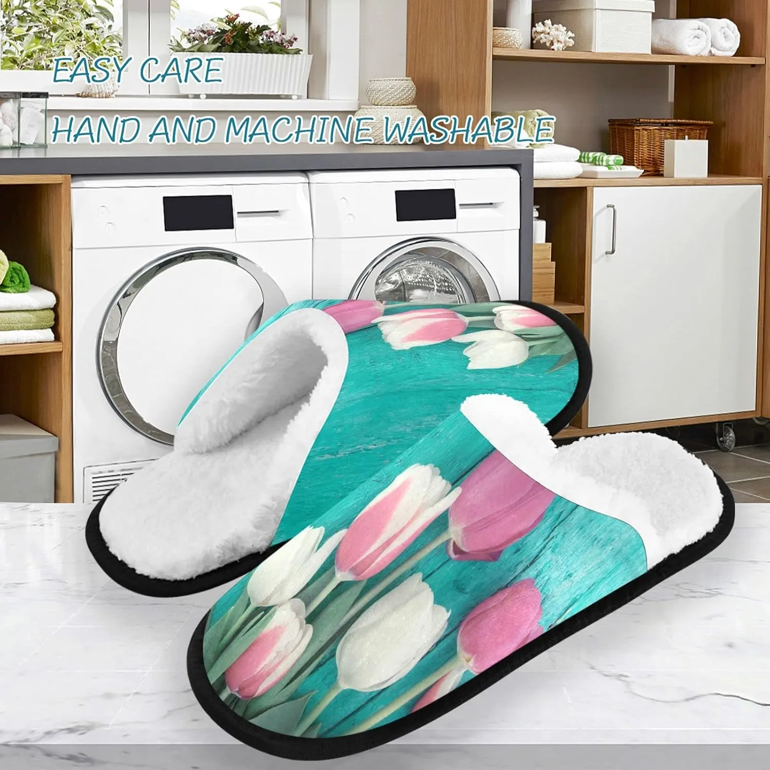 visesunny Floral Slippers Soft Memory Foam Non-Slip Indoor House Slippers Home Shoes for Bedroom Hotel Travel Spa