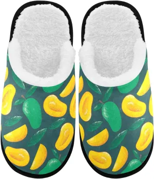 visesunny Funny Slippers for Women Men Soft Plush Warm Fuzzy Winter holiday slippers Mango Tropical Fruit Cozy House Slippers Comfy Bedroom Slippers Indoor Outdoor Shoes