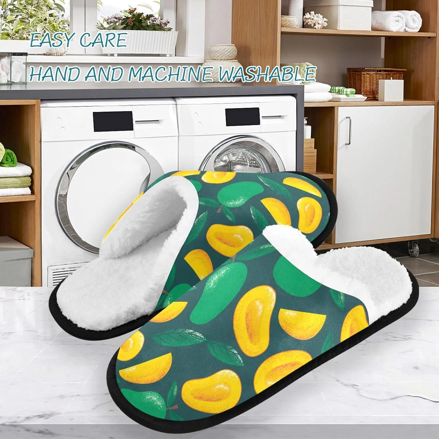 visesunny Funny Slippers for Women Men Soft Plush Warm Fuzzy Winter holiday slippers Mango Tropical Fruit Cozy House Slippers Comfy Bedroom Slippers Indoor Outdoor Shoes