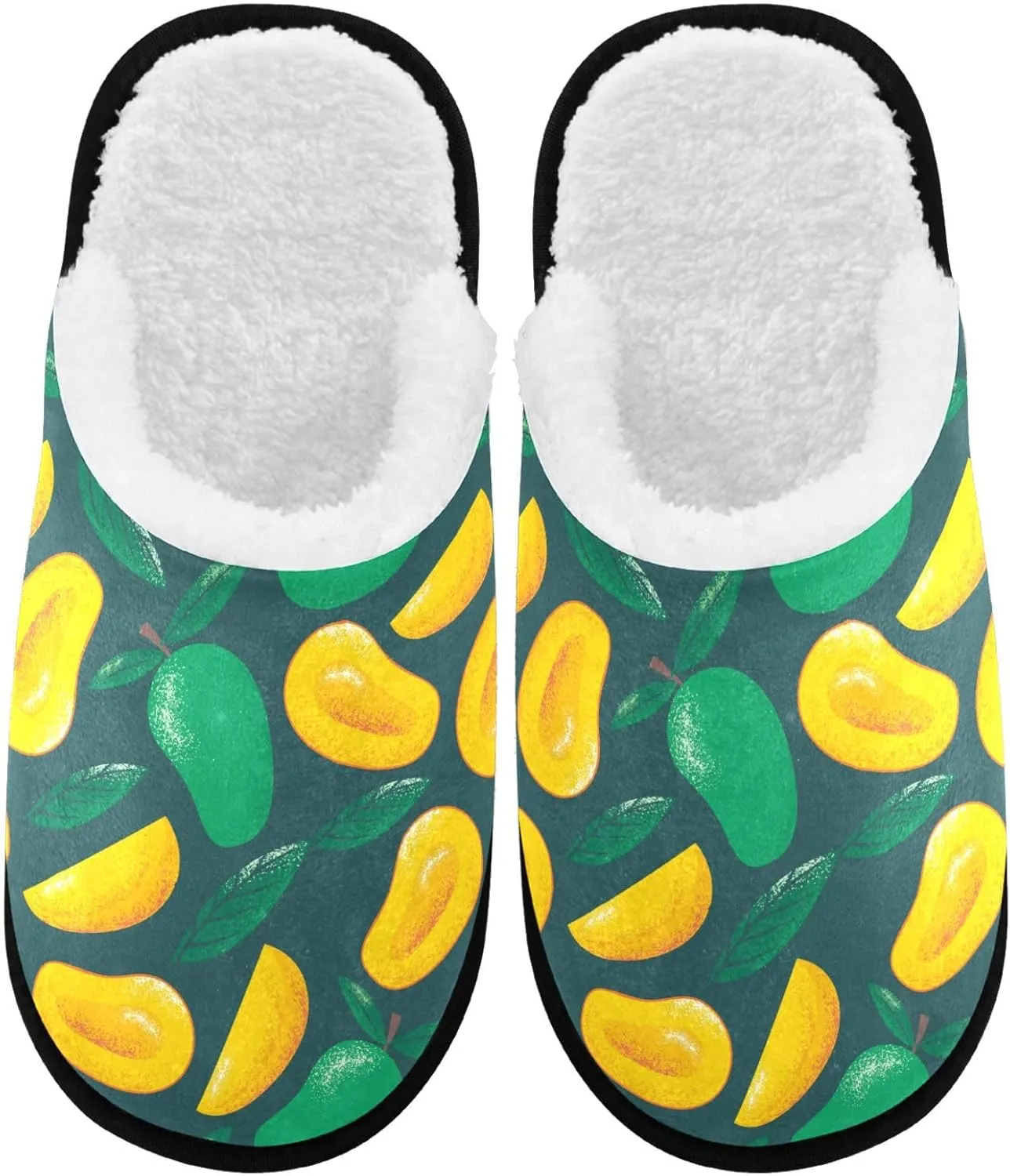 visesunny Funny Slippers for Women Men Soft Plush Warm Fuzzy Winter holiday slippers Mango Tropical Fruit Cozy House Slippers Comfy Bedroom Slippers Indoor Outdoor Shoes