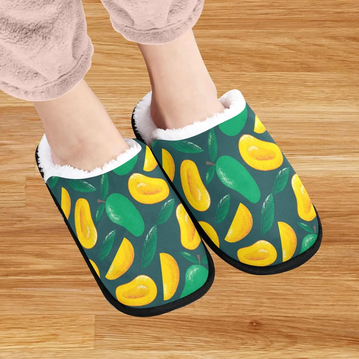 visesunny Funny Slippers for Women Men Soft Plush Warm Fuzzy Winter holiday slippers Mango Tropical Fruit Cozy House Slippers Comfy Bedroom Slippers Indoor Outdoor Shoes