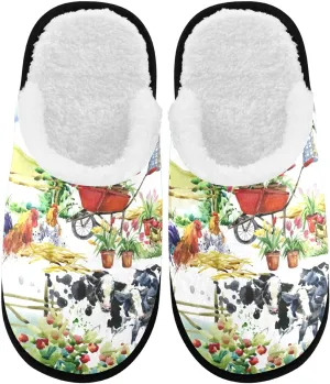 visesunny Funny Slippers for Women Men Soft Plush Warm Fuzzy Winter holiday slippers Village Life Seamless Pattern Cozy House Slippers Comfy Bedroom Slippers Indoor Outdoor Shoes
