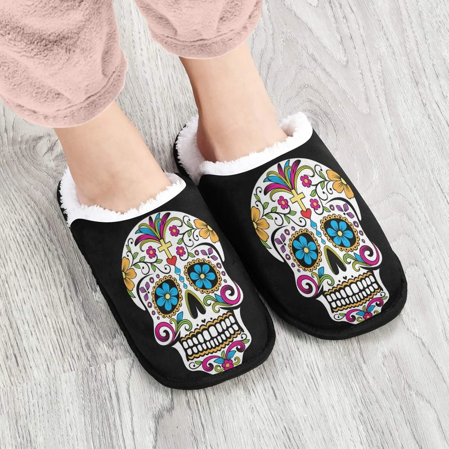visesunny Slippers for Women Mens Stylish Foral Winter Warm Memory Foam Cotton Home Slippers Soft Plush Fleece Slip on House Slippers for Girls Indoor Outdoor Shoes