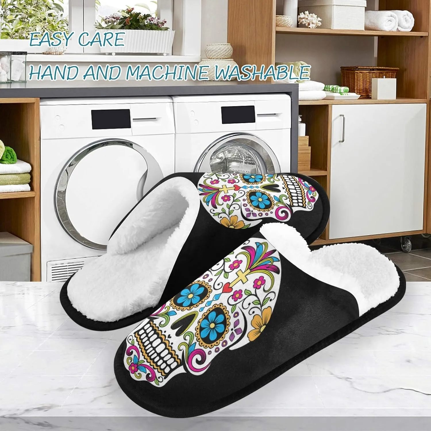 visesunny Slippers for Women Mens Stylish Foral Winter Warm Memory Foam Cotton Home Slippers Soft Plush Fleece Slip on House Slippers for Girls Indoor Outdoor Shoes