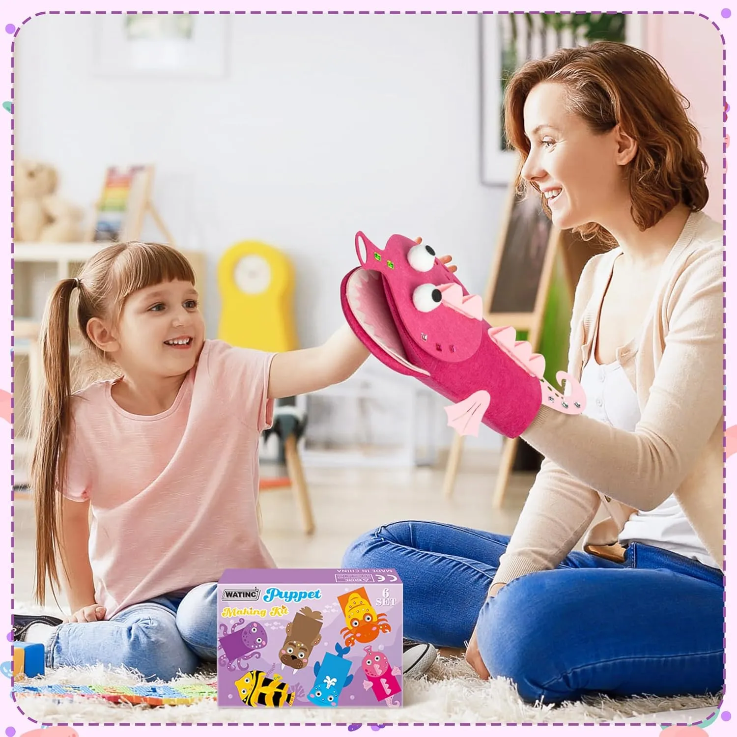 WATINC 6Pcs Hand Puppet Making Kit, Art Craft Felt Sock Puppet Toys, Creative DIY Make Your Own Pompoms Wiggle Googly Eyes Storytelling Role Play Party Supplies Gift for Girls Boys (Ocean Animals B)