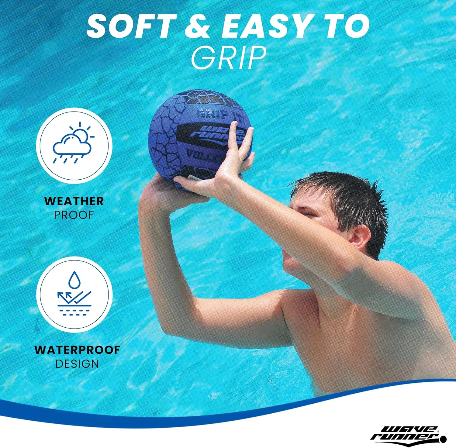 Wave Runner Waterproof Volleyball with Sure-Grip Technology - Perfect for Pool Games, Beach Ball and Indoor Pool for Day & Night Sports