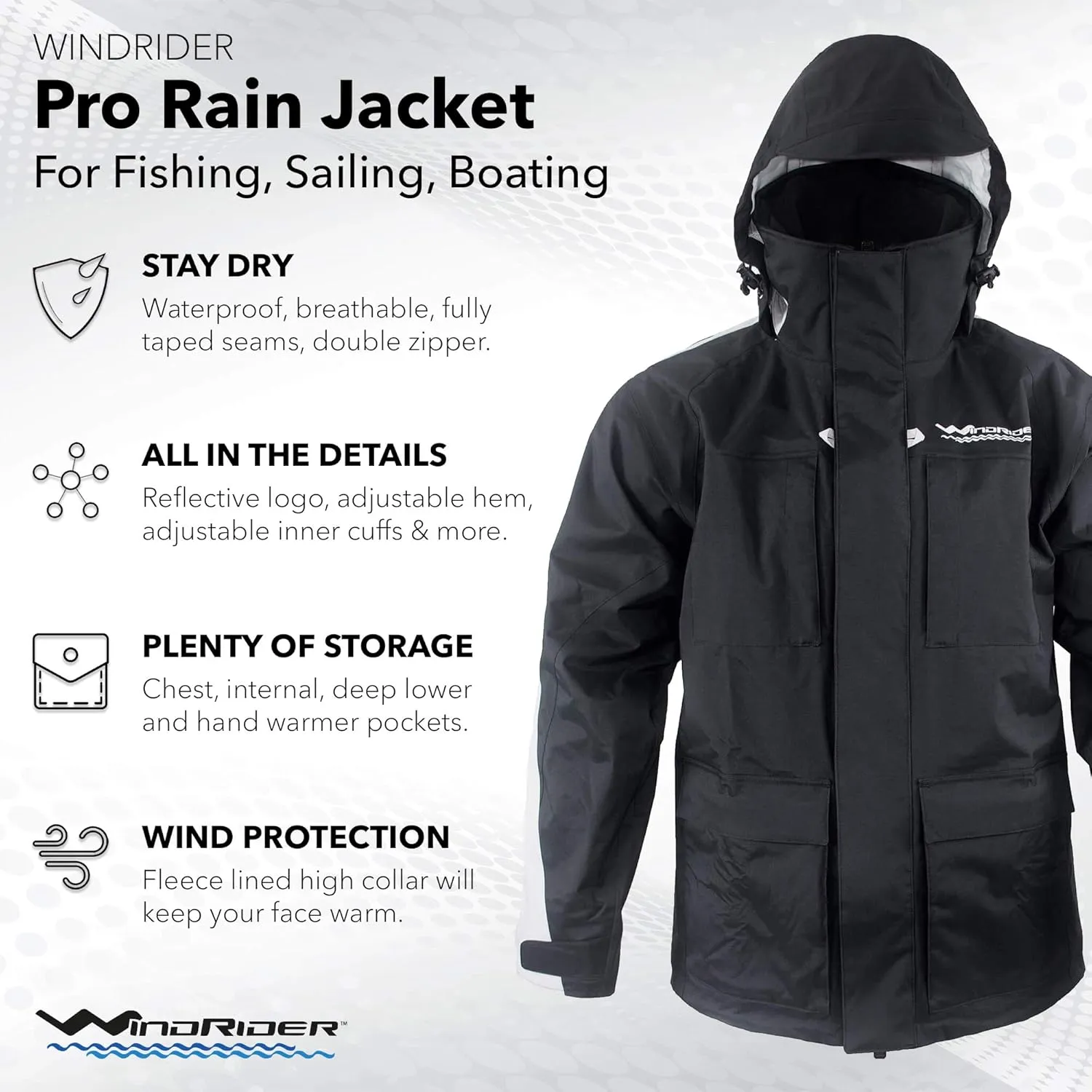 WindRider Pro Rain Jacket | Foul Weather Jacket | Fishing, Sailing, Boating