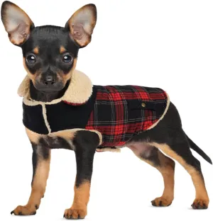 Winter Coat for Small Dogs, Puppy Plaid Jacket, Cotton Coat for Cold Weather, Windproof Warm Dog Garments, Pet Thickened Outfits Indoor Outdoor, Red XS