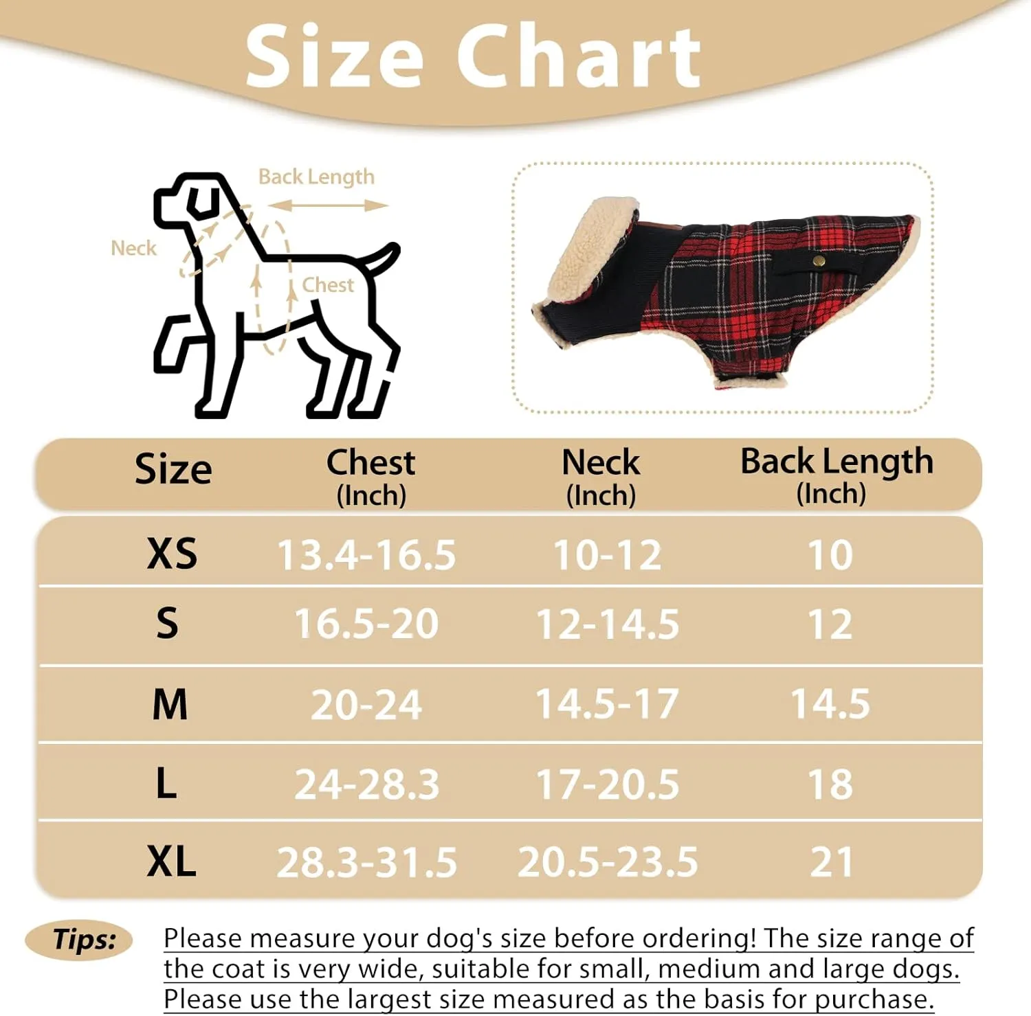 Winter Coat for Small Dogs, Puppy Plaid Jacket, Cotton Coat for Cold Weather, Windproof Warm Dog Garments, Pet Thickened Outfits Indoor Outdoor, Red XS