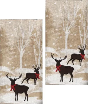 Winter Reindeer Embroidered Bath Hand Towels Deer