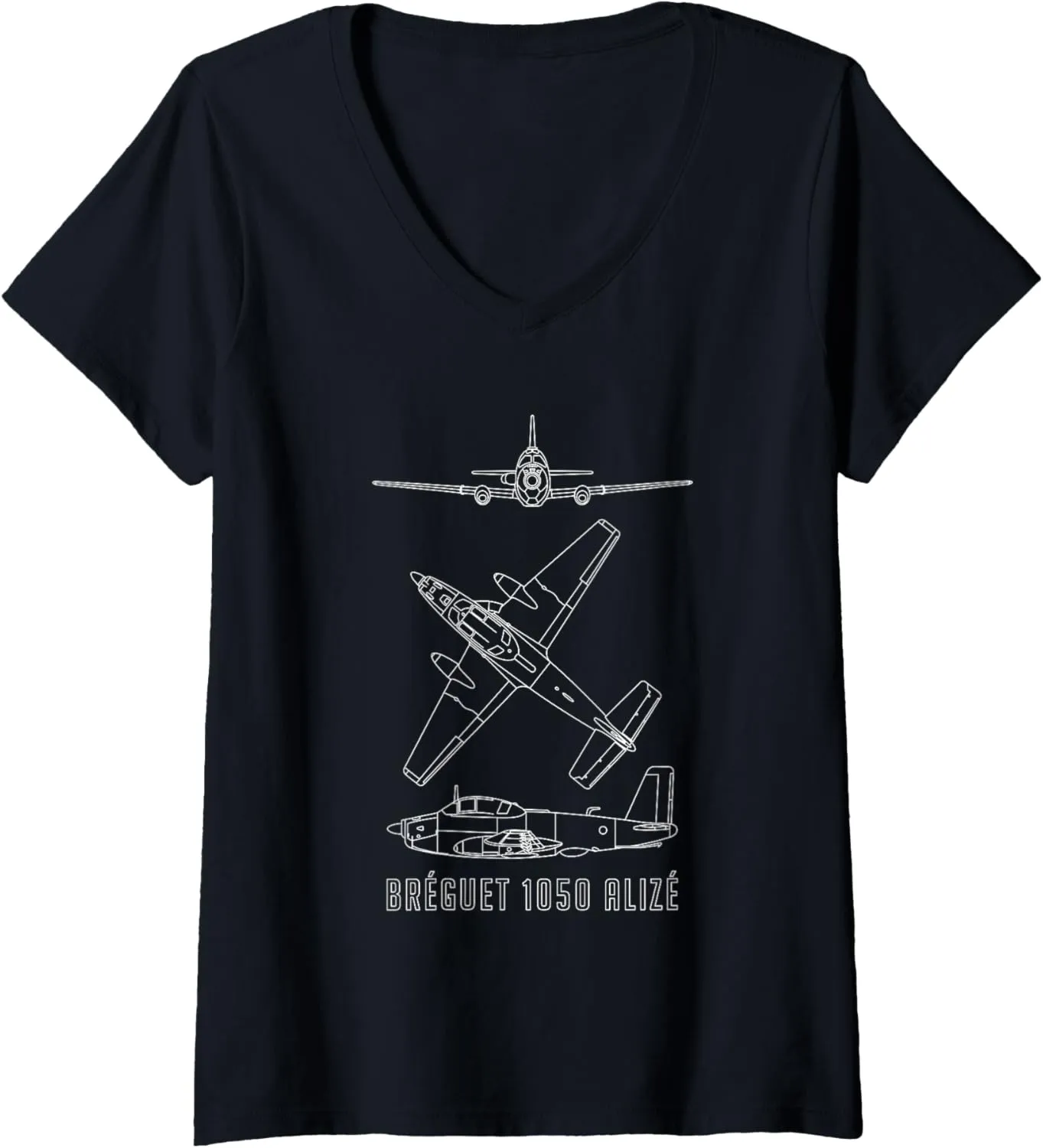 Womens Bréguet 1050 Alizé French ASW Aircraft Blueprints V-Neck T-Shirt