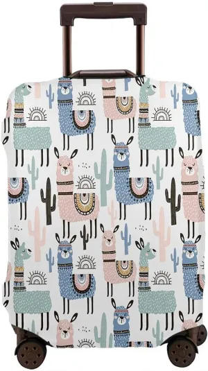 WONDERTIFY Llama Cactus Suitcase Cover Cartoon Alpaca Creative Childish Tropical Botanical Travel Elastic Protective Washable Suitcase Protector Colorful Fits 25 To 28 Inch