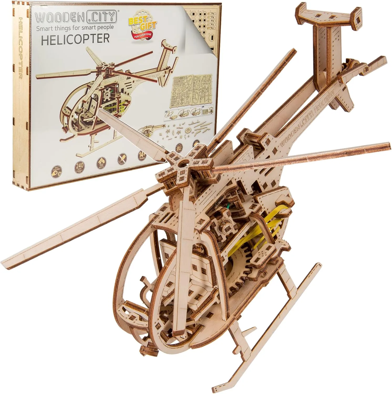 WOODEN.CITY Helicopter 3D Wooden Puzzles for Adults | Model Kit Made in EU