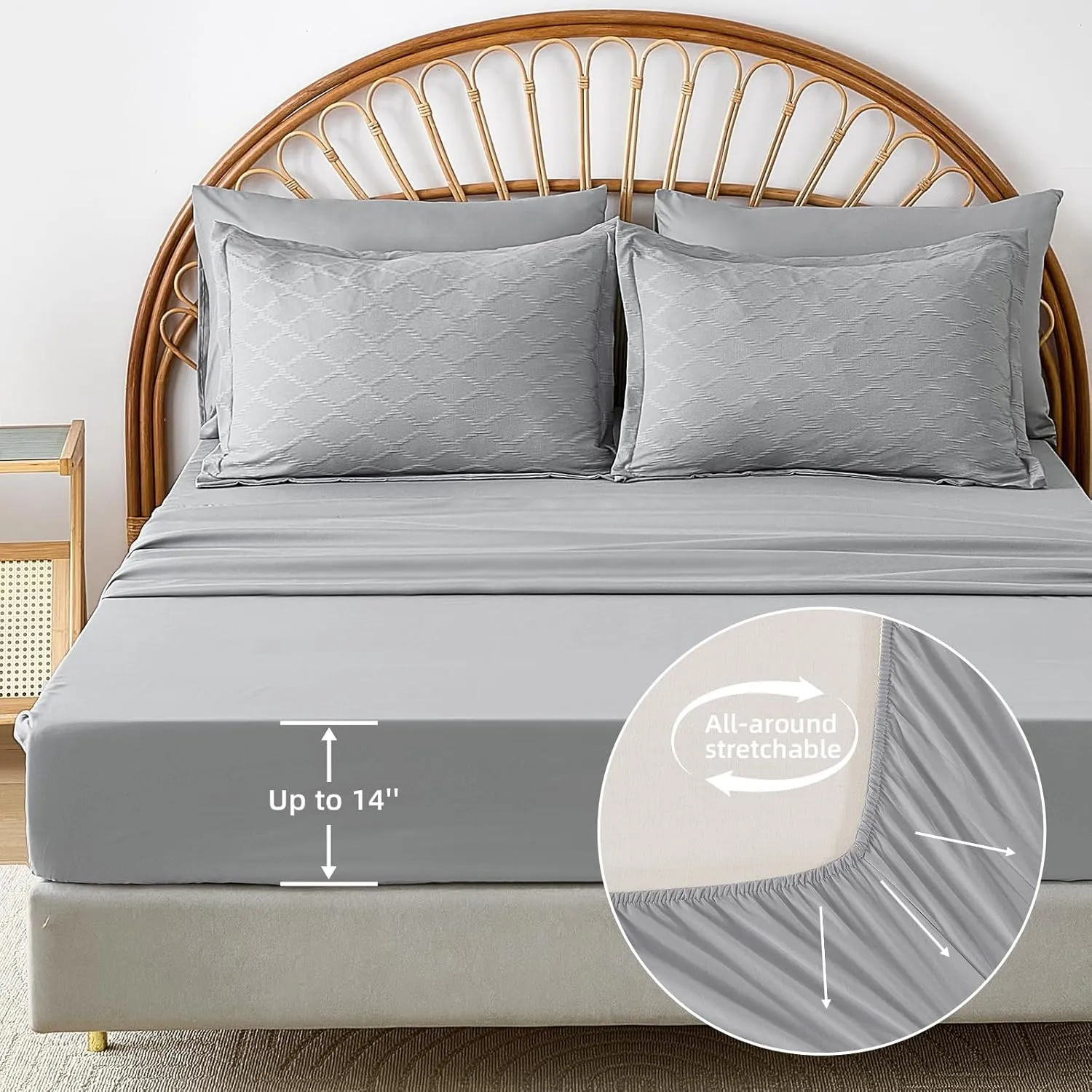 Yiran 7 Piece Grey Comforter Set Queen Size, Jacquard Tufted Bed in a Bag, Spring Summer Soft Microfiber Complete Bedding Set with Sheets for All Season