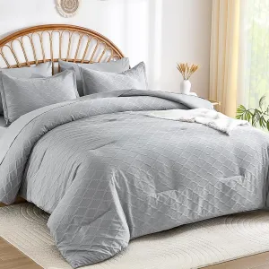 Yiran 7 Piece Grey Comforter Set Queen Size, Jacquard Tufted Bed in a Bag, Spring Summer Soft Microfiber Complete Bedding Set with Sheets for All Season