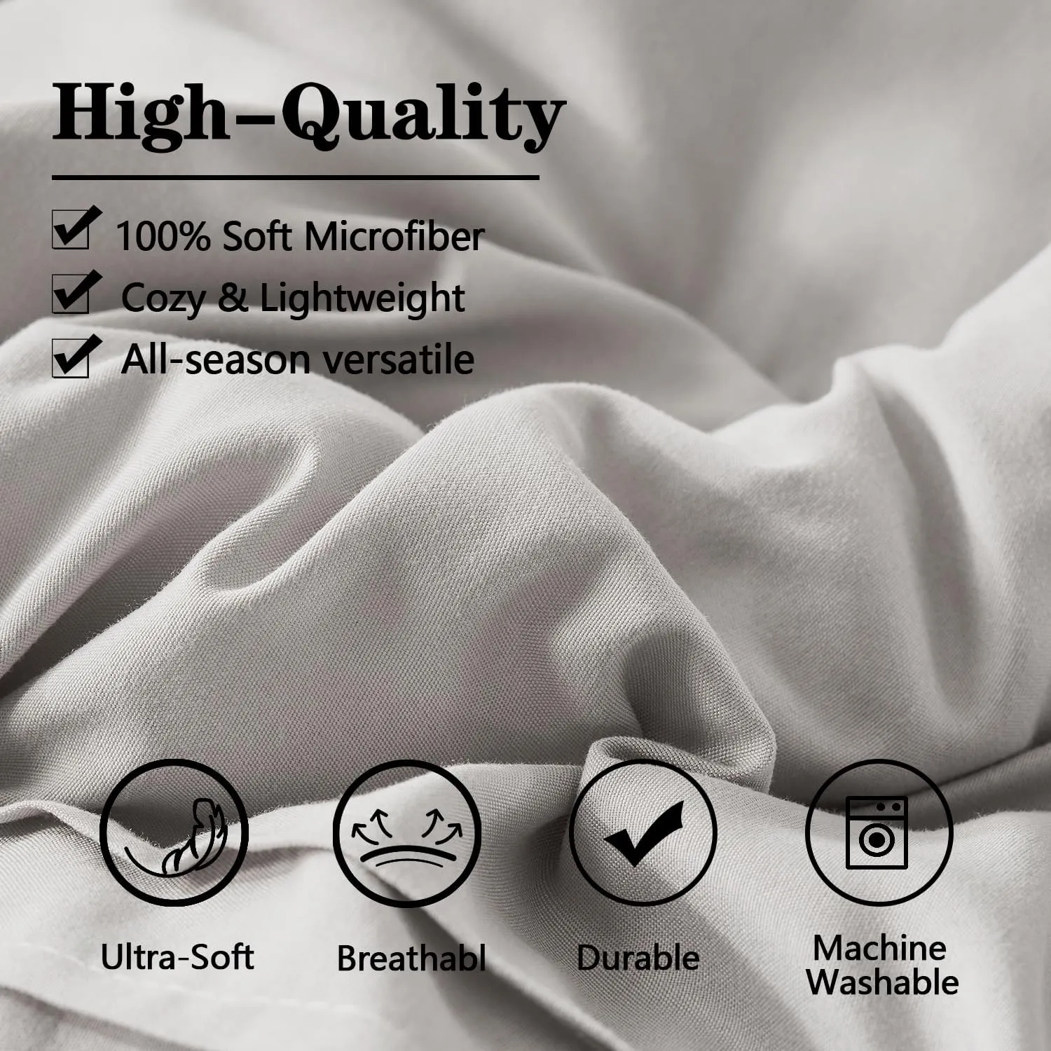 Yogeneg Queen Comforter Set 7 Piece Bed in a Bag,Grid Pinch Pleat Grey Bedding Set,Striped Textured Soft Microfiber Comforter with Sheet Set,All Season Complete Bed Set(Grey,Queen)